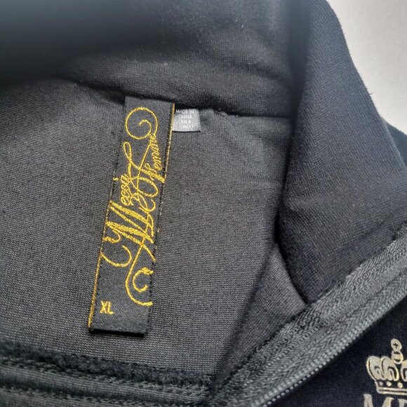 MECCA Femme Y2K Velour Jacket Women's XL Black Full Zip Fleur-de-lis Lightweight - Picture 7 of 9